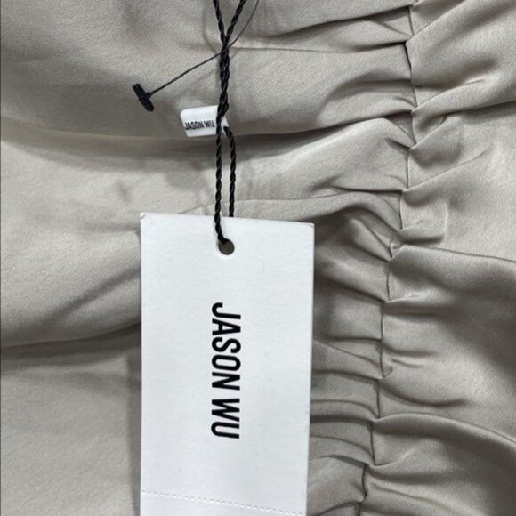 Jason Wu Satin Ruched Midi Skirt – Champagne Tan, Side Slit, Size M NWT - Picture 5 of 6